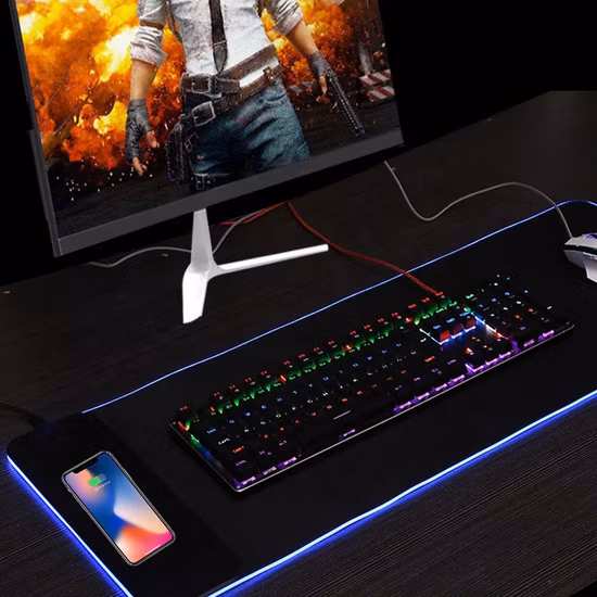 Alfombrilla de teclado de carga inalámbrica rápida personalizada, 15W, luz LED RGB, alfombrilla de ratón para juegos con cargador inalámbrico, alfombrilla de escritorio